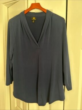 JM Collection Slate Blue V-Neck Long-Sleeve Tunic